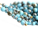 3mm 4mm Turquoise blue beads mix, Metallic Brown luster - approx.120Pc