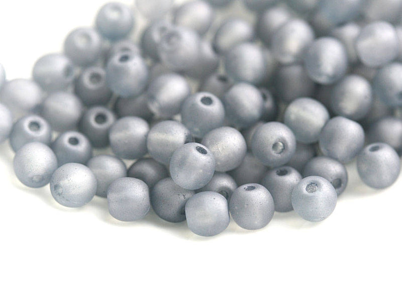 4mm Frosted transparent grey czech glass round druk spacers - approx.80pc