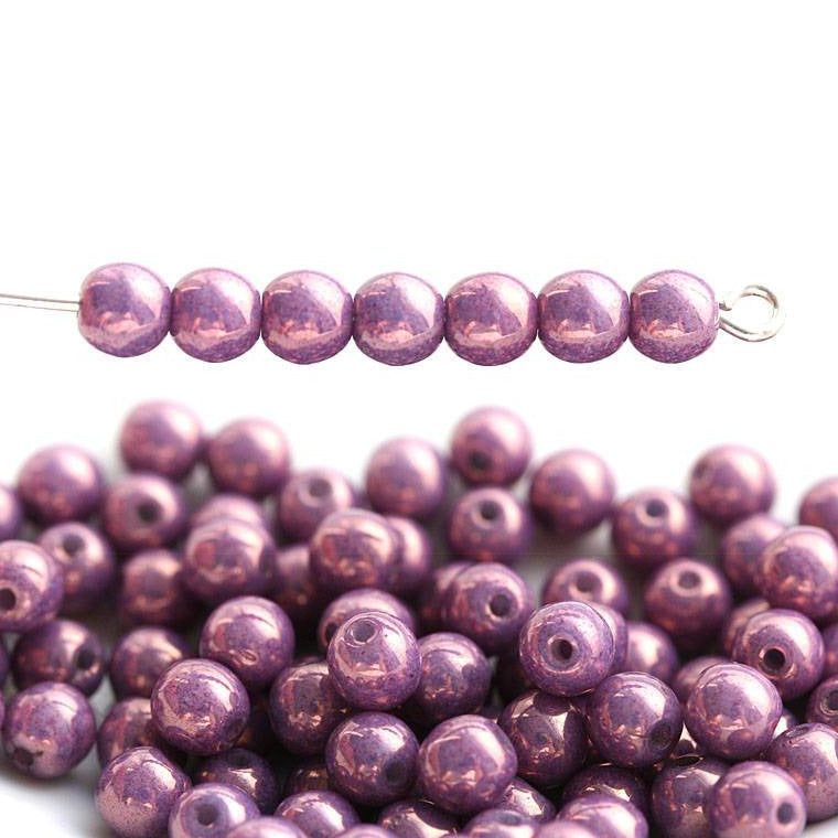5mm Purple Lustered czech glass spacers, round Dark Pink druk beads - 40Pc