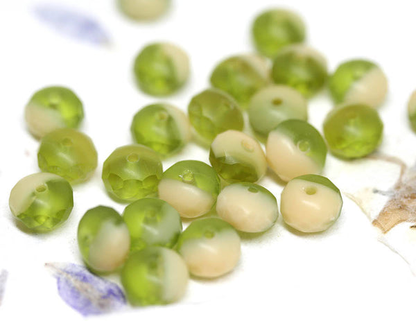 4x7mm Olivine beads, Czech glass rondelle beads, Matte Olive Green