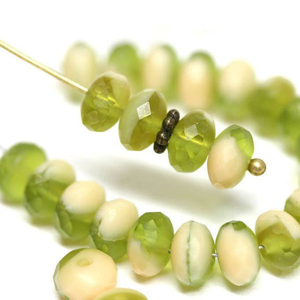 4x7mm Olivine beads, Czech glass rondelle beads, Matte Olive Green