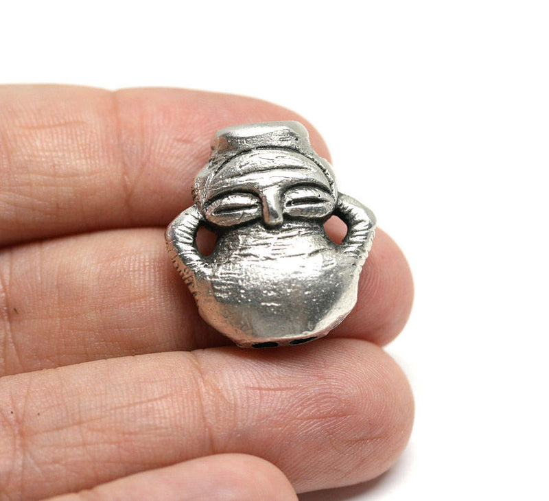 Antique silver Two hole bead primitive goddess Neolithic Idol figure