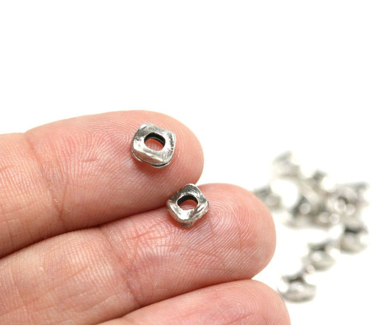 6mm Antique Silver square spacer beads 2mm hole Organic chunky 15pc