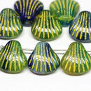 5Pc Glass Shell beads Mix Blue Green Yellow Czech glass - 15mm
