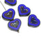 14mm Dark Blue Heart beads Picasso czech glass - 6Pc