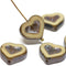 14mm Brown Beige Heart Picasso czech glass beads - 6Pc