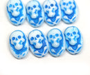 15x10mm Blue White Czech glass skull beads Halloween decor - 4Pc
