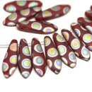 15pc Matte Red dagger czech glass beads Christmas jewelry - 5x16mm