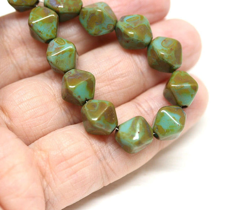 10mm Turquoise green bicone beads Picasso czech glass - 10pc