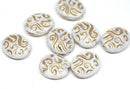 17mm White Gold glass beads with golden ornament - 8Pc