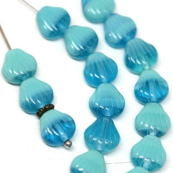 20pc Blue glass shell beads Mixed Sea Blue czech beads 9mm