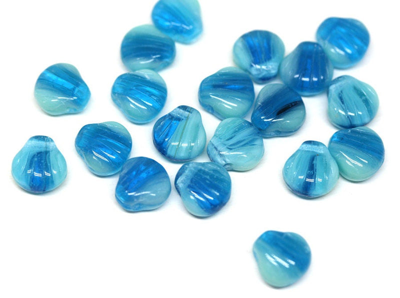 20pc Blue glass shell beads Side drilled seashell czech glass - 9mm