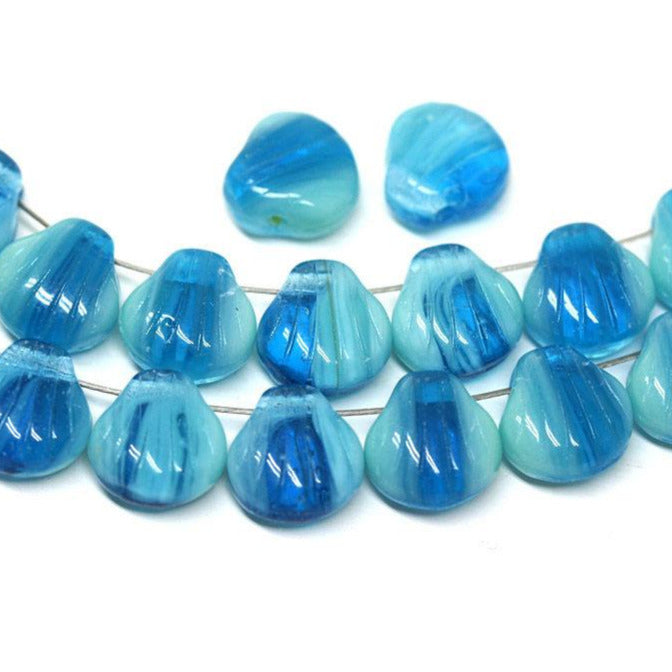 20pc Blue glass shell beads Side drilled seashell czech glass - 9mm