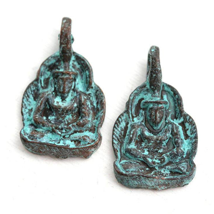 2pc sitting Buddha figure Green patina charms