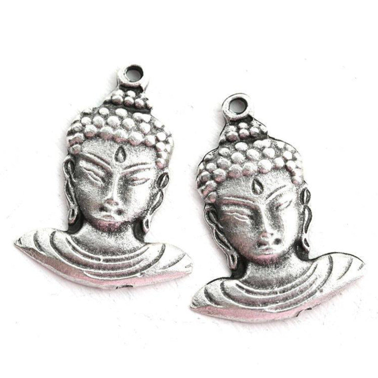 2pc Antique Silver Buddha face charms