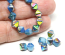 6mm Mixed Blue bicone beads Rainbow luster Czech glass Metallic - 30Pc