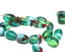 9x6mm Teal Green glass barrel beads Czech glass oval rice beads - 30pc