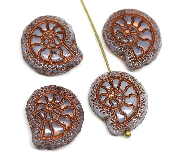 2pc Opal Lilac Czech glass Snail beads, Nautilus, Fossil, Shell