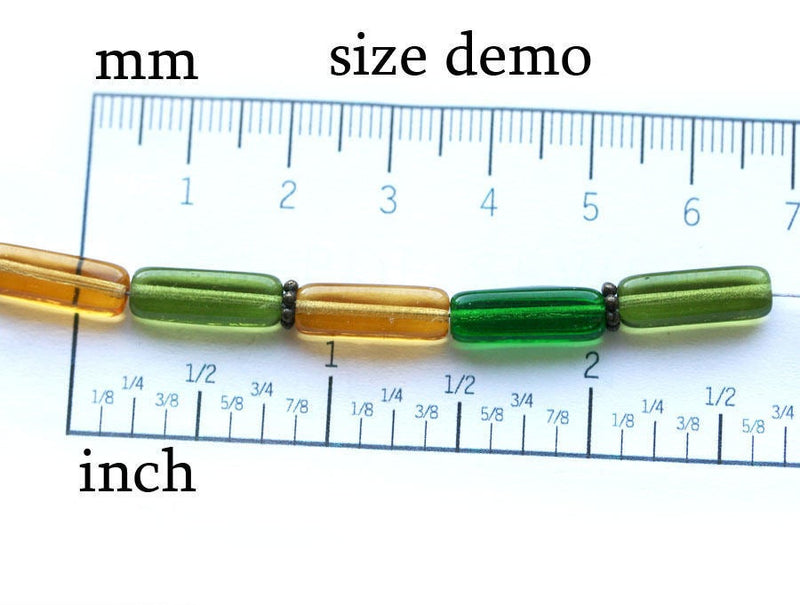20Pc Green stick czech glass beads mix, Olivine - 15x5mm