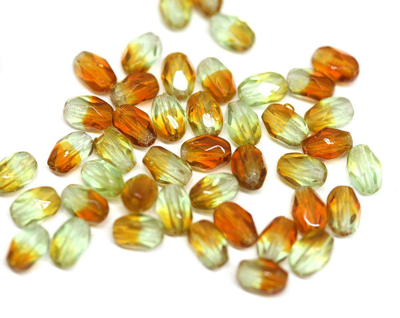 6x4mm Rice czech glass beads, Brown Topaz Green mixed color oval fire polished small beads - 50Pc