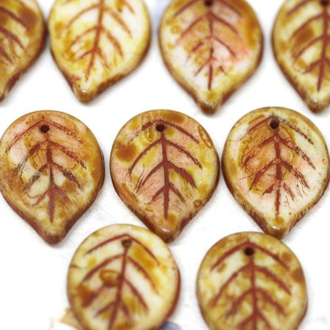 18mm Large Picasso leaf beads, Rustic Brown czech glass - 10Pc