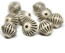 11mm Beige czech Glass beads, Brown stripes - 10pc