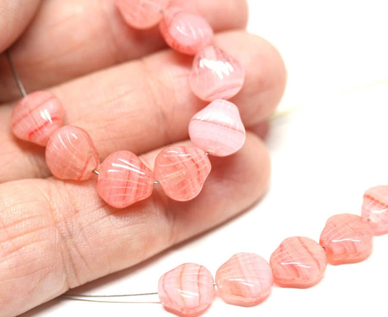 9mm Pink shell Czech glass beads, 15pc