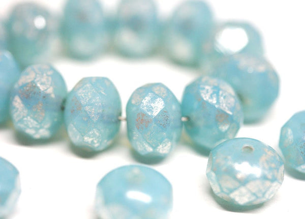 6x8mm Opal Blue Silver rondelle czech glass beads - 12Pc