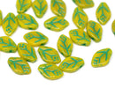 12x7mm Yellow leaf beads, Yellow Green glass leaves - 50Pc