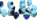 10mm Blue bicone beads, czech glass Iris Blue coating pressed druk bicones - 15Pc