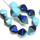 10mm Blue bicone beads, czech glass Iris Blue coating pressed druk bicones - 15Pc