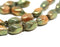 11x7mm Brown Green oval Mixed color czech glass barrel beads, 20Pc