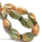 11x7mm Brown Green oval Mixed color czech glass barrel beads, 20Pc