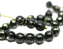 6mm Black glass beads Golden flakes Czech glass druk round spacers - 30Pc