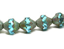 11x10mm Aqua blue Baroque czech glass Picasso beads Fire polished large rustic bicones - 4pc