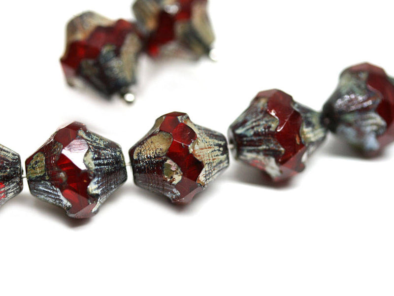 11x10mm  Dark red Baroque czech glass Picasso beads Fire polished - 4pc