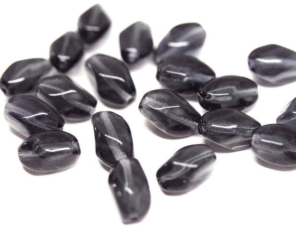 11x7mm Dark gray transparent czech glass barrel druk oval twist beads - 20Pc