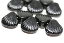 10Pc Black Shell bead Jet black glass shell Czech glass beads - 15mm