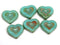 14mm Turquoise green Heart, Picasso czech glass beads - 6Pc