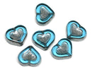 14mm Aqua Blue Heart Metallic luster czech glass beads - 6Pc