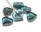 14mm Aqua Blue Heart Metallic luster czech glass beads - 6Pc