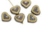 14mm Brown Beige Heart Picasso czech glass beads - 6Pc