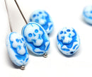 15x10mm Blue White Czech glass skull beads Halloween decor - 4Pc