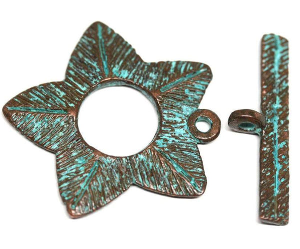 1 set Large copper Toggle clasp Green Patina 35mm