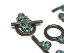 5 sets Small Copper Toggle clasps Green patina 14mm