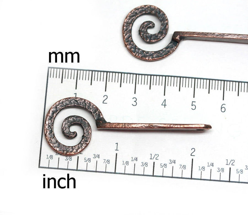 2pc Antique Copper Spiral hammered charms 55mm