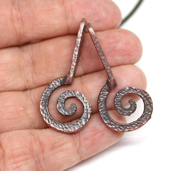 2pc Antique Copper Spiral hammered charms 42mm