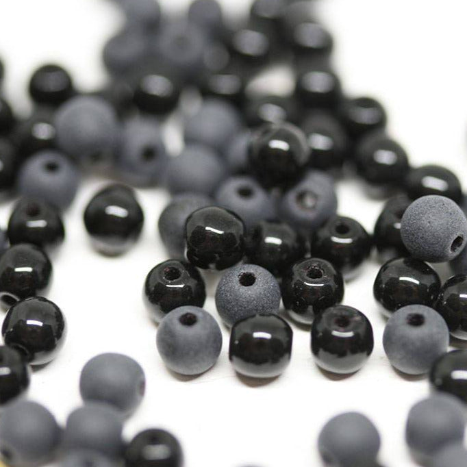 4mm Black glass beads mix czech round druk spacers - about 90pc