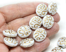 17mm White Gold glass beads with golden ornament - 8Pc