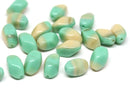 11x7mm Turquoise Green beige oval czech glass barrel Druk oval twist beads - 20Pc